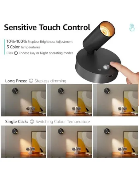 K-Bright Set 2 Aplice LED cu Baterie, Senzor de Amurg și Comutator Tactil – Reglabile, pentru Interior