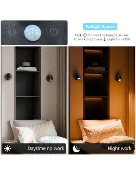 K-Bright Set 2 Aplice LED cu Baterie, Senzor de Amurg și Comutator Tactil – Reglabile, pentru Interior
