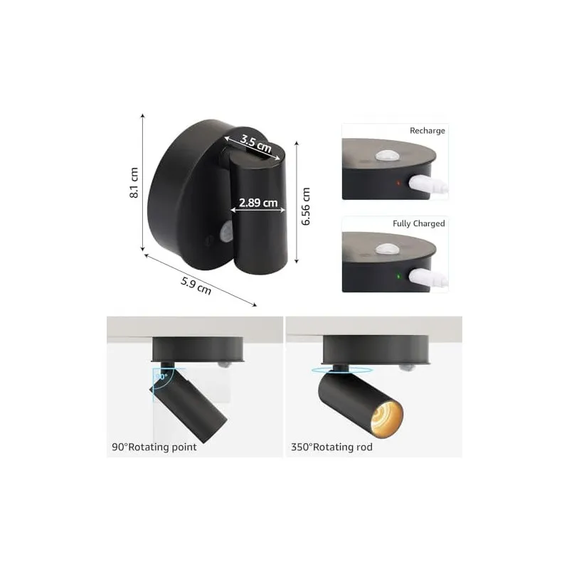 K-Bright Set 2 Aplice LED cu Baterie, Senzor de Amurg și Comutator Tactil – Reglabile, pentru Interior