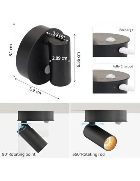 K-Bright Set 2 Aplice LED cu Baterie, Senzor de Amurg și Comutator Tactil – Reglabile, pentru Interior