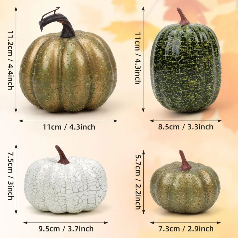 Set 10 Dovleci Artificiali din Spumă – Decorațiuni de Masă Toamnă Verde/Auriu/Alb