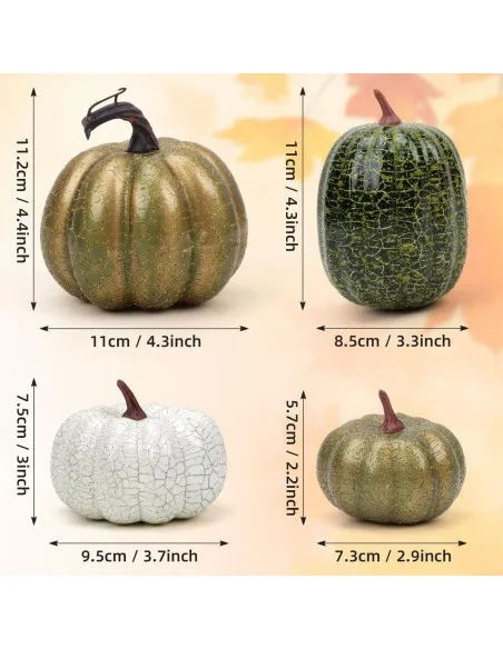 Set 10 Dovleci Artificiali din Spumă – Decorațiuni de Masă Toamnă Verde/Auriu/Alb