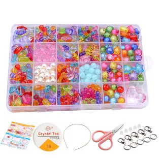 Set Mărgele DIY 550 Piese Colorate pentru Copii – Cutie cu 24 Compartimente