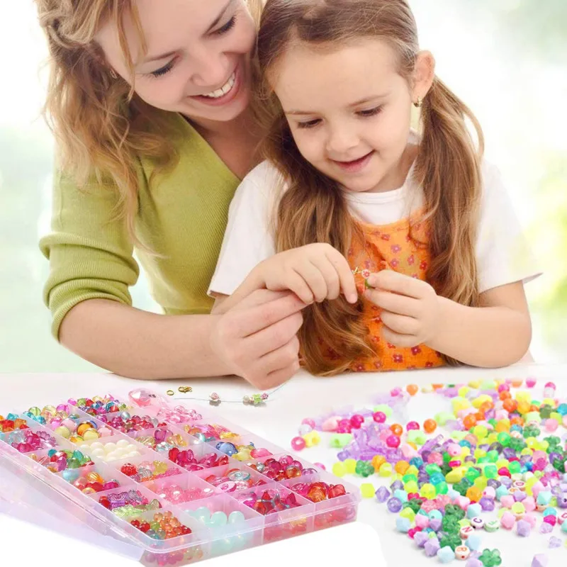 Set Mărgele DIY 550 Piese Colorate pentru Copii – Cutie cu 24 Compartimente