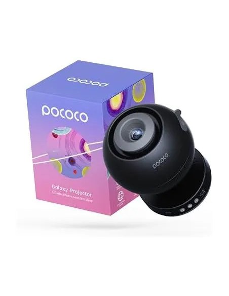 POCOCO Proiector Galaxie și Stele - Lumină de Noapte pentru Dormitor, Planetariu Acasă cu 2 Discuri, Negru