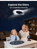 POCOCO Proiector Galaxie și Stele - Lumină de Noapte pentru Dormitor, Planetariu Acasă cu 2 Discuri, Negru