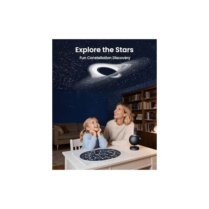 POCOCO Proiector Galaxie și Stele - Lumină de Noapte pentru Dormitor, Planetariu Acasă cu 2 Discuri, Negru