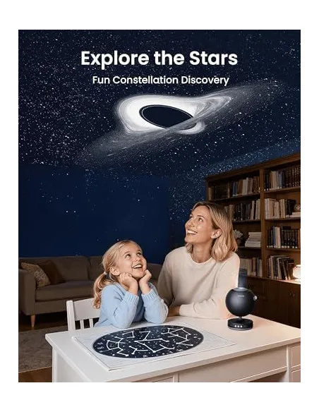 POCOCO Proiector Galaxie și Stele - Lumină de Noapte pentru Dormitor, Planetariu Acasă cu 2 Discuri, Negru