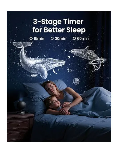 POCOCO Proiector Galaxie și Stele - Lumină de Noapte pentru Dormitor, Planetariu Acasă cu 2 Discuri, Negru