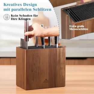 ENOKING Suport Universal pentru Cuțite din Lemn de Salcâm, cu Capac din Plastic, până la 24 Cuțite 2