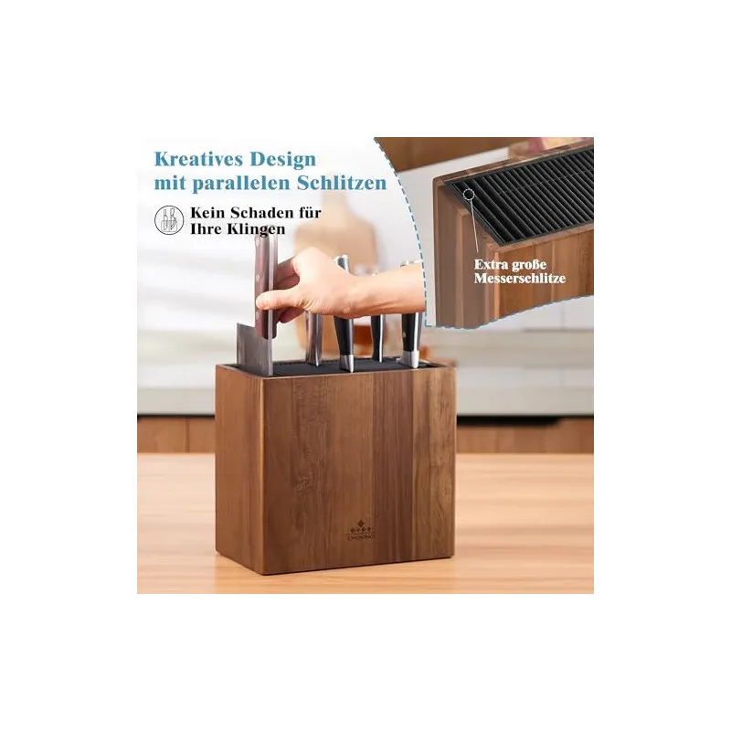 ENOKING Suport Universal pentru Cuțite din Lemn de Salcâm, cu Capac din Plastic, până la 24 Cuțite