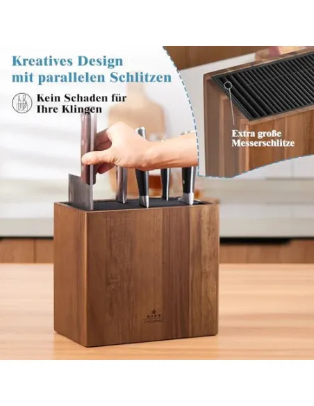 ENOKING Suport Universal pentru Cuțite din Lemn de Salcâm, cu Capac din Plastic, până la 24 Cuțite