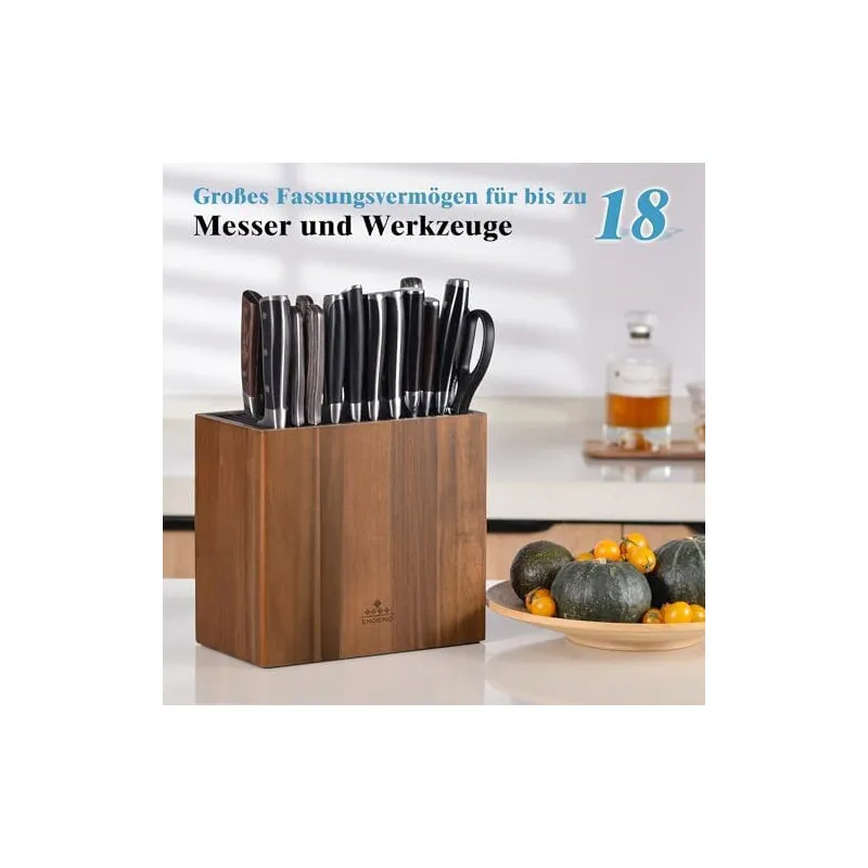 ENOKING Suport Universal pentru Cuțite din Lemn de Salcâm, cu Capac din Plastic, până la 24 Cuțite