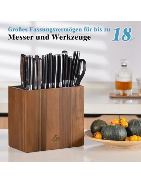 ENOKING Suport Universal pentru Cuțite din Lemn de Salcâm, cu Capac din Plastic, până la 24 Cuțite