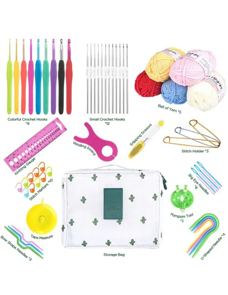 Set de Croșetat cu 77 piese, 21 piese, Kit pentru Începători cu Geantă Portabilă