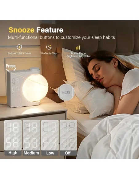 Ceas desteptator cu simulare a rasaritului, 2 alarme, 8 culori de atmosfera, 3 niveluri de luminozitate, lampa de noapte