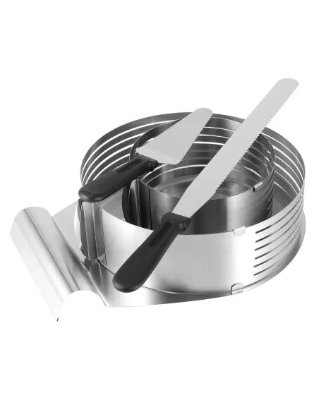 Set 5 Piese pentru Tăierea Tortului cu 2 Inele Ajustabile cu spatule si cutit – Accesoriu Patiserie
