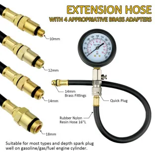 Tester de Compresie Motoare pe Benzină și Diesel – Manometru Presiune Ulei 0-20 bar (Lot 2 buc.) 2