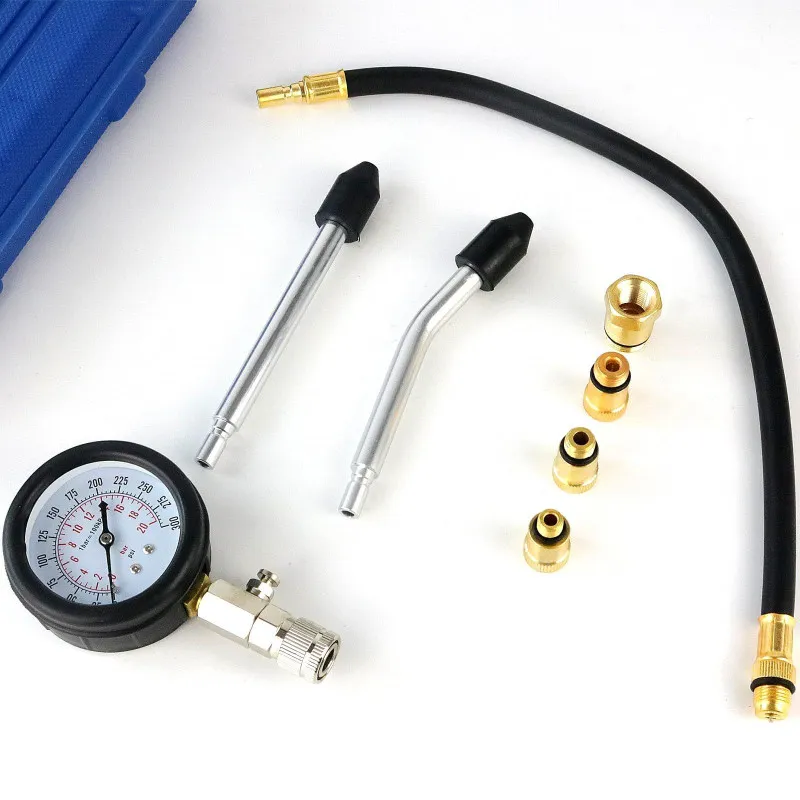 Kit Tester de Compresie Motoare pe Benzină și Diesel – Manometru Presiune Ulei 0-20 bar, 8 piese