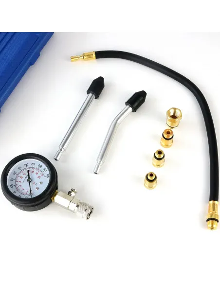 Kit Tester de Compresie Motoare pe Benzină și Diesel – Manometru Presiune Ulei 0-20 bar, 8 piese