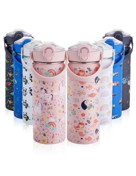 Sticlă de Băut pentru Copii din Oțel Inoxidabil cu Pai și Mâner, Fără BPA – 550ml