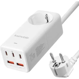 Prelungitor Electric cu Porturi USB-A și USB-C, Încărcare Rapidă, Cablu 1,5m, Alb