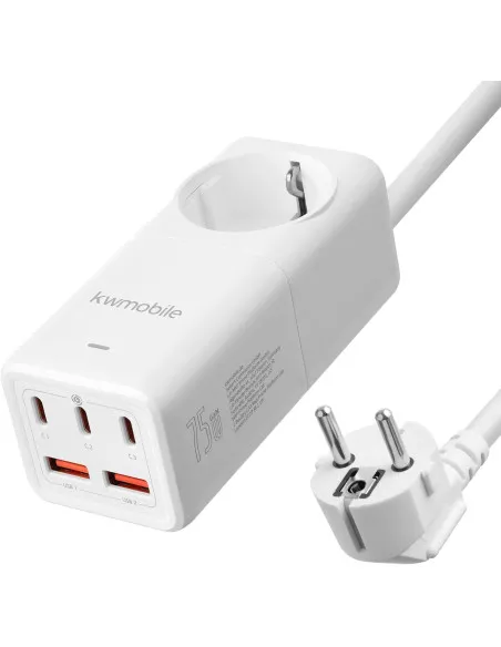 Prelungitor Electric cu Porturi USB-A și USB-C, Încărcare Rapidă, Cablu 1,5m, Alb