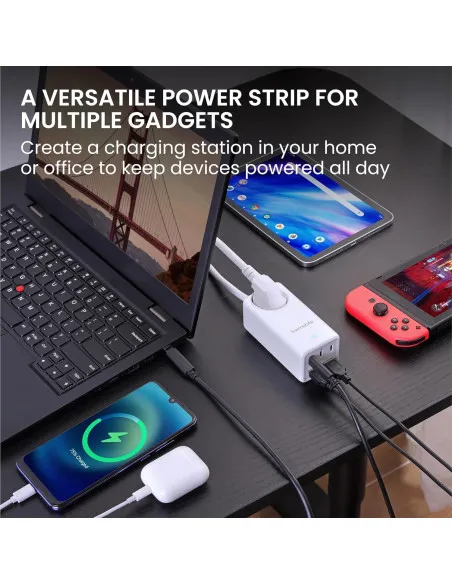 Prelungitor Electric cu Porturi USB-A și USB-C, Încărcare Rapidă, Cablu 1,5m, Alb