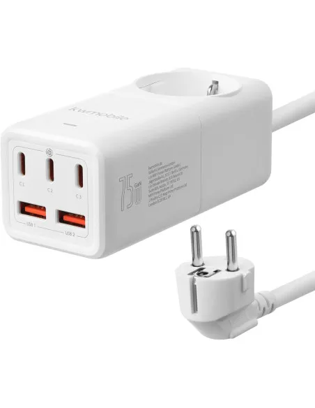 Prelungitor Electric cu Porturi USB-A și USB-C, Încărcare Rapidă, Cablu 1,5m, Alb