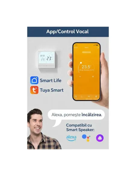 [RESIGILAT] Termostat Inteligent Wi-Fi BEOK ,pentru Incalzire in Pardoseala si Centrale – Compatibil Alexa,Tuya
