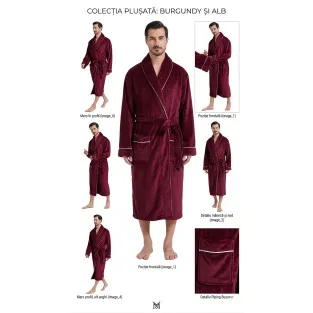 Halat de Baie Bărbătesc din Fleece cu Guler Șal, visiniu