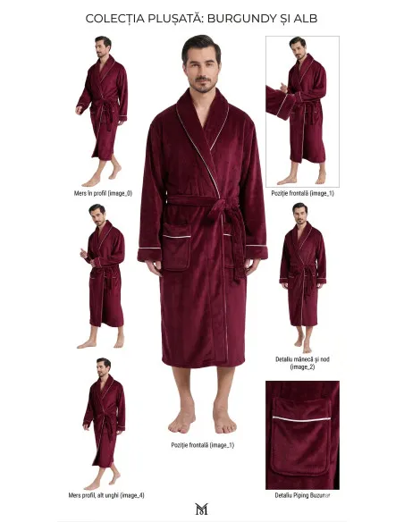 Halat de Baie Bărbătesc din Fleece cu Guler Șal, visiniu