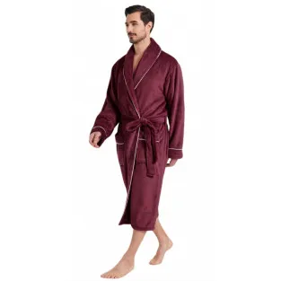 Halat de Baie Bărbătesc din Fleece cu Guler Șal, visiniu 2