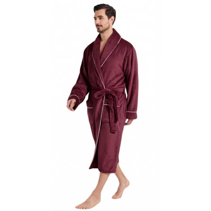 Halat de Baie Bărbătesc din Fleece cu Guler Șal, visiniu