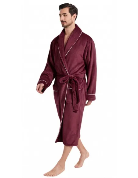 Halat de Baie Bărbătesc din Fleece cu Guler Șal, visiniu