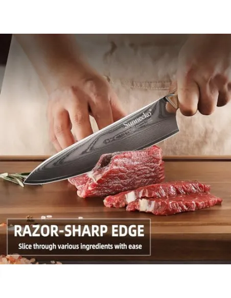 Sunnecko – Set 4 Cuțite de Bucătărie Damascus cu Foarfece și Cutie Cadou, Oțel VG-10, Mâner Full-Tang