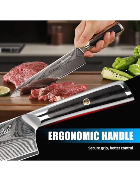 Sunnecko – Set 4 Cuțite de Bucătărie Damascus cu Foarfece și Cutie Cadou, Oțel VG-10, Mâner Full-Tang