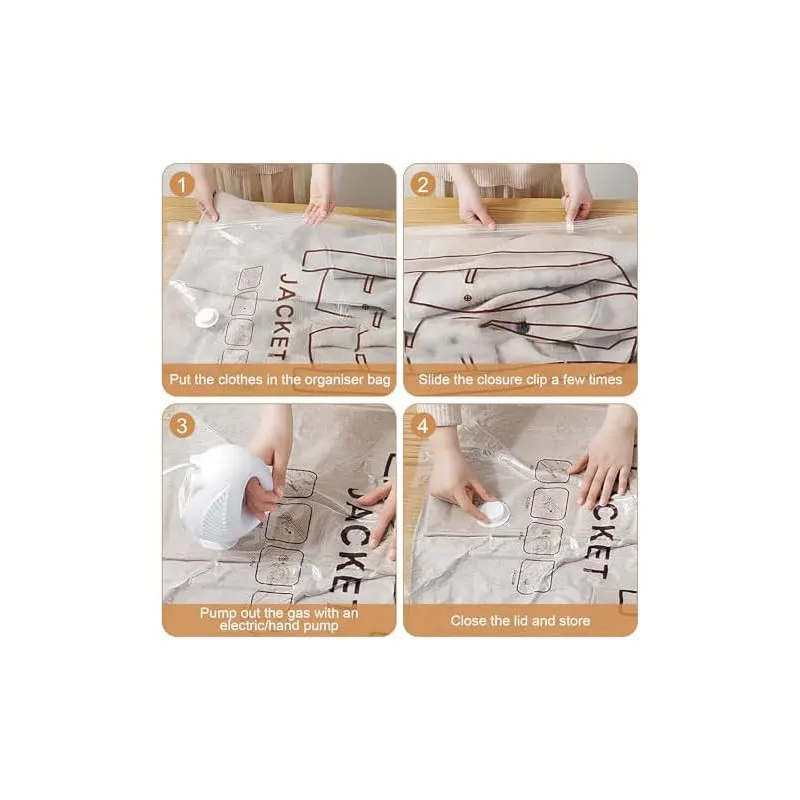 Saci Vacuum pentru Haine cu Pompă de Mână Rylae – Set 4 Bucăți Suspendabili 67 x 90 cm, Reutilizabili