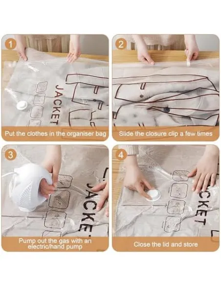 Saci Vacuum pentru Haine cu Pompă de Mână Rylae – Set 4 Bucăți Suspendabili 67 x 90 cm, Reutilizabili