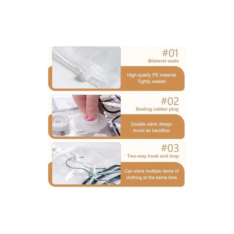 Saci Vacuum pentru Haine cu Pompă de Mână Rylae – Set 4 Bucăți Suspendabili 67 x 90 cm, Reutilizabili