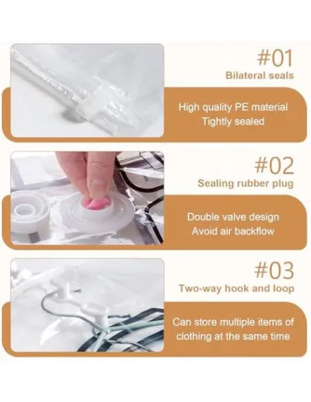 Saci Vacuum pentru Haine cu Pompă de Mână Rylae – Set 4 Bucăți Suspendabili 67 x 90 cm, Reutilizabili