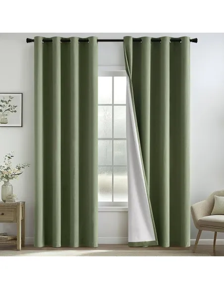 Draperii Opace Termoizolante cu Inele, In Sintetic, 100% Blackout, 140 x 225 cm, Taupe – Set 2 Panouri- MIULEE