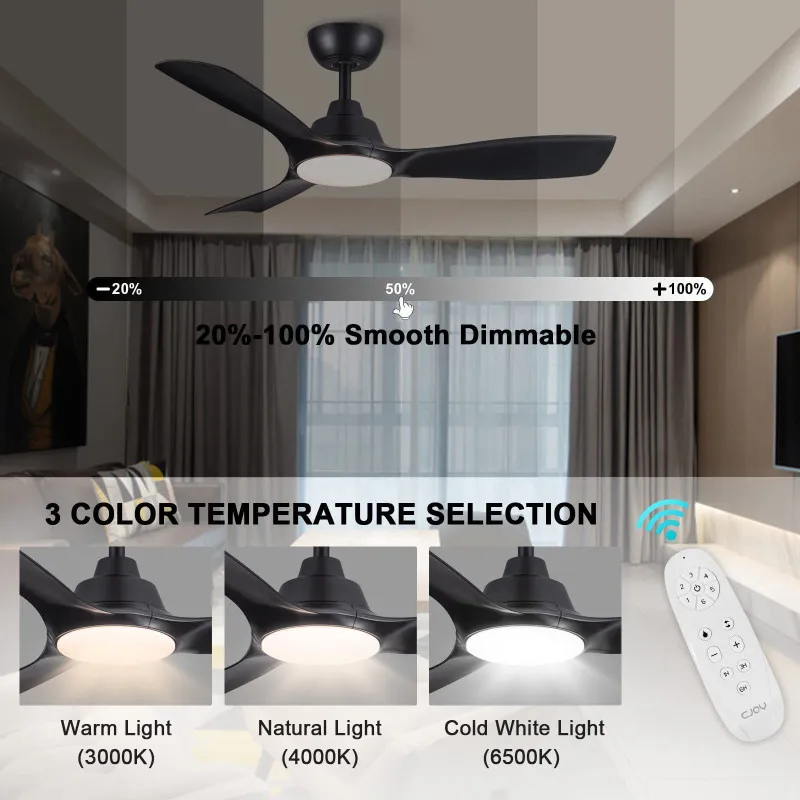 Ventilator de Tavan CJOY cu Lumină și Telecomandă, 3 Palete din Lemn – Ø107cm