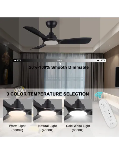 Ventilator de Tavan CJOY cu Lumină și Telecomandă, 3 Palete din Lemn – Ø107cm