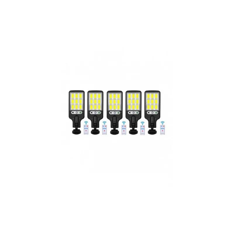 Set 5 x Lampi Solare de Perete cu 72 LED-uri COB, 50W, 3 Moduri de Functionare, Telecomanda, Senzor de Miscare si Lumina