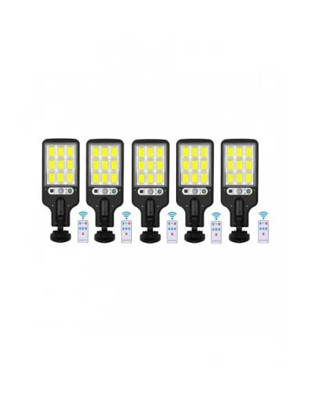 Set 5 x Lampi Solare de Perete cu 72 LED-uri COB, 50W, 3 Moduri de Functionare, Telecomanda, Senzor de Miscare si Lumina