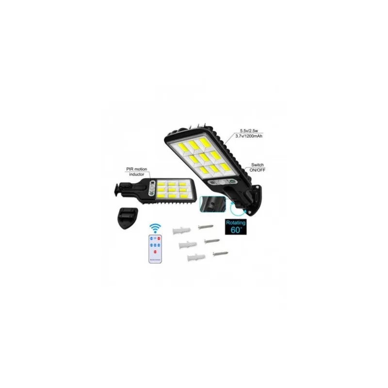 Set 5 x Lampi Solare de Perete cu 72 LED-uri COB, 50W, 3 Moduri de Functionare, Telecomanda, Senzor de Miscare si Lumina