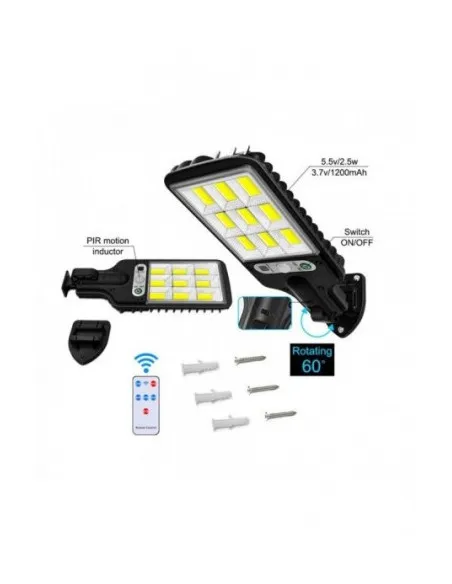 Set 5 x Lampi Solare de Perete cu 72 LED-uri COB, 50W, 3 Moduri de Functionare, Telecomanda, Senzor de Miscare si Lumina