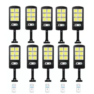 Set 10 x Lampa solara 8 celule, cu incarcare solara, 100W, 160 LED-uri COB, telecomanda