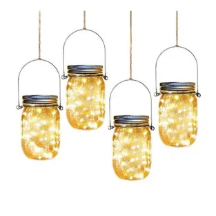 Lampa solara cu 10 LED-uri tip borcan 13.5 x 8 x 7.5 cm Alb Cald